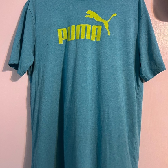 Puma Teal Short Sleeve Tee with Yellow Logo
